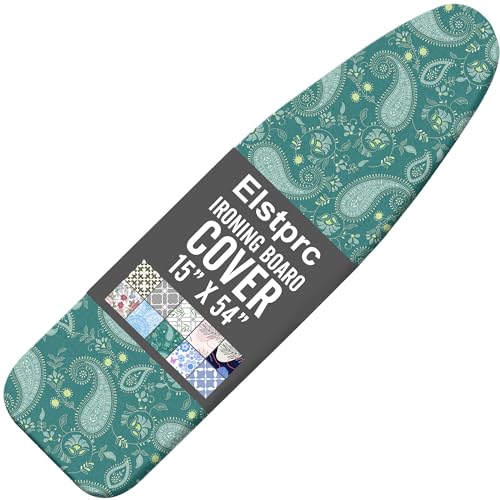 Paisley Ironing Board Cover and Pad 15x54 Inch, 100% Cotton Surface Durable Iron Cover, Standard Size Ironing Board Covers, with Elastic Edge & 2 Hook & Loop Fastener Straps for Easy Installation - color: Paisley01