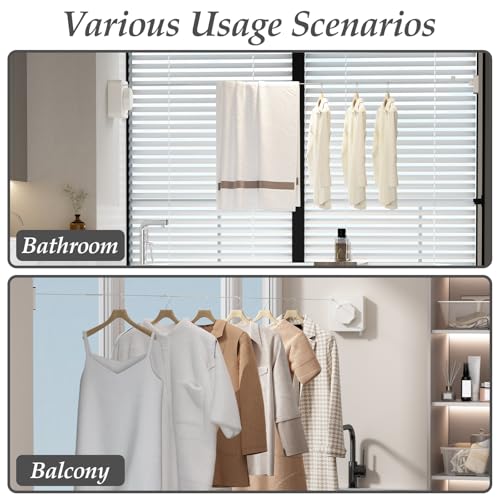 Danpoo Stainless Steel Retractable Clothesline Heavy Duty - 13.7ft Adjustable Tension Non-Drop Clothes Line, Rustproof Metal Wall Mounted Laundry Line(White) - color: White