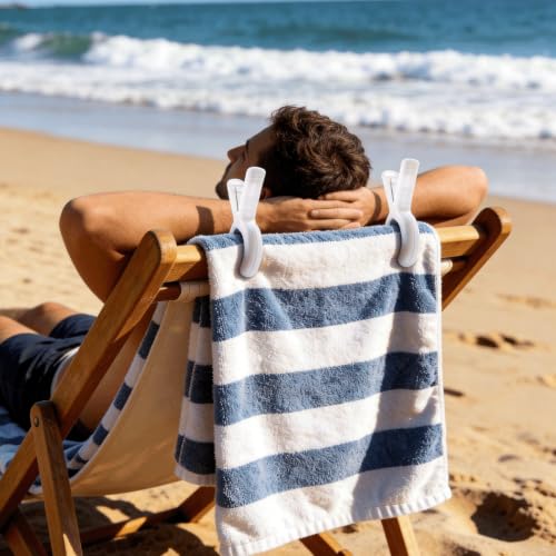 8 Pack Beach Towel Clips for Beach Chairs, Large Heavy Duty Towel Clips for Pool Chair Cruise Boat Lounge Chair, Strong Grip Clothes Pins for Beach, Pool, Camping, Laundry, Beach Accessories - White