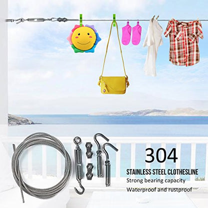 DEWEL 32FT Stainless Steel Clothes Lines for Hanging Clothes Outside - size: 32ft