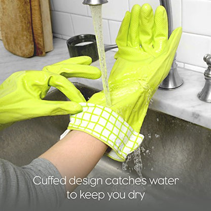Full Circle Splash Patrol - Natural Latex Cleaning Dish Gloves, Stay-Dry Cotton Cuffs, Durable with Protective Lining, Medium/Large, (1 Pair) Green - color: Green
