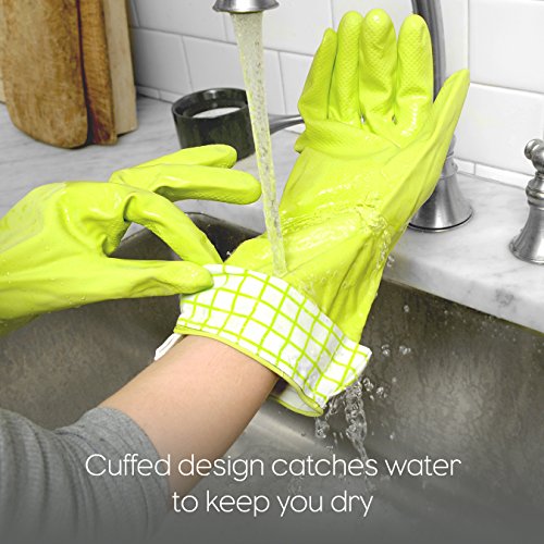 Full Circle Splash Patrol - Natural Latex Cleaning Dish Gloves, Stay-Dry Cotton Cuffs, Durable with Protective Lining, Small/Medium, (1 Pair) Grey - color: Gray