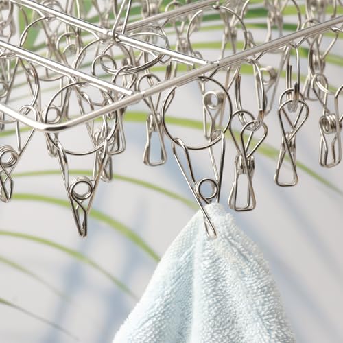 5 Pack 17x10 inch Stainless Steel Drying Rack with 60 Clips, Swivel Sock Drying Rack with Windproof Clips, Stainless Steel Clothes Hanger for Bras, Clothes, Sock & Underwear Towels - size: 5 Pack