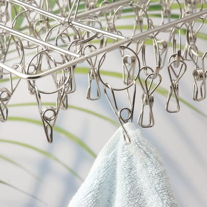 5 Pack 17x10 inch Stainless Steel Drying Rack with 60 Clips, Swivel Sock Drying Rack with Windproof Clips, Stainless Steel Clothes Hanger for Bras, Clothes, Sock & Underwear Towels - size: 5 Pack