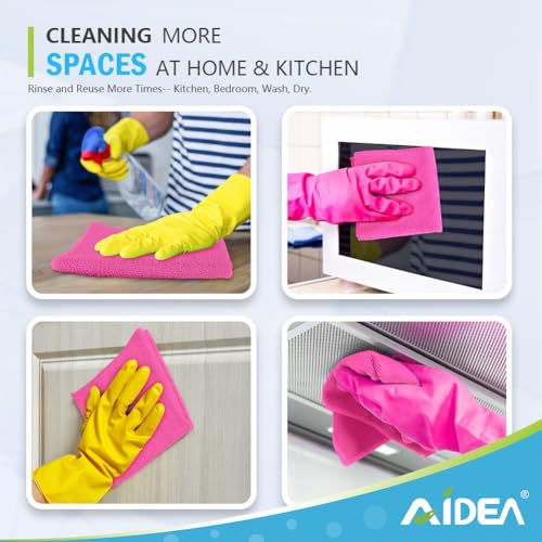 AIDEA Pink Microfiber Cleaning Cloth-12PK, Absorbent Cleaning Rags 12"x12" - color: Pink, size: 12in.x12in.