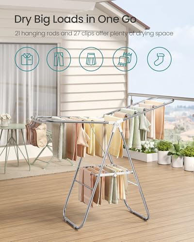 SONGMICS Clothes Drying Rack, Foldable Metal Airer, 19.3 x 51.2 x 39.4 in - color: White, size: 51.2"W x 39"/44.9"H