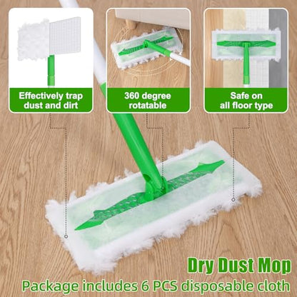 Baseboard Cleaner Tool with Handle, Extendable Long Handle Baseboard Floor Cleaning Tool Duster with Reusable Pads for Floorboard - color: Green