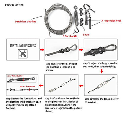 DEWEL 10.8FT Stainless Steel Clothes Lines for Hanging Clothes Outside - size: 10.8ft