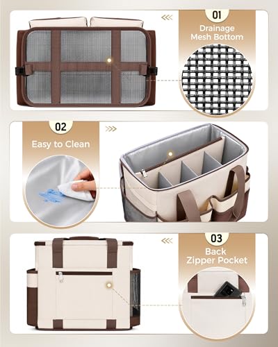 Ytonet Cleaning Caddy with 4 Spinner Wheels, Rolling Cleaning Caddy Bag - color: Beige Brown