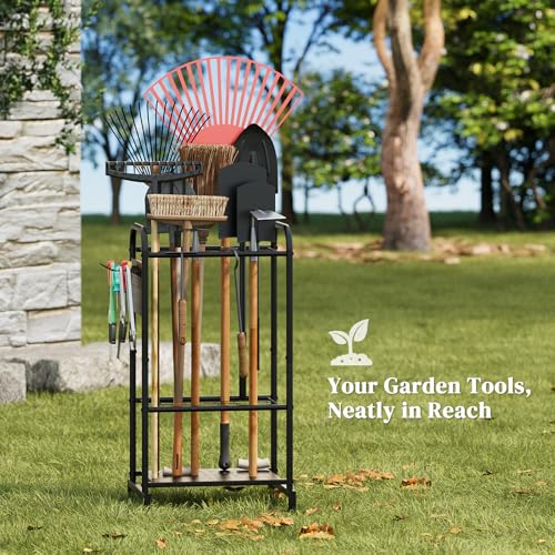 Garden Tool Organizer with Hooks, Steel Yard Storage Holder,Broom Holder - style: Rack with Hooks
