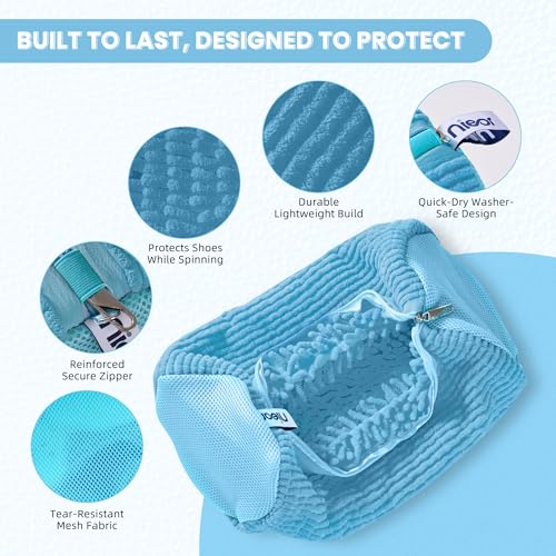 Shoe Washing Machine Bag 2pcs, Blue - Reusable Shoe Laundry Bags for Washer & Dryer, 360 Deep Clean for Sneakers, Tennis Shoes, Slippers, Durable, Quiet Operation, Protects Shoes, Versatile Use - color: Blue