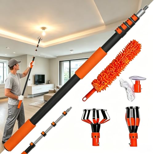 26FT Reach Light Bulb Changer for High Ceilings, 5-20FT Telescoping Pole