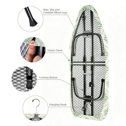 SheeChung Small Ironing Board 12"x32",Mini Ironing Board with Metal Mesh - style: Bohemian Leaves-32"x12"