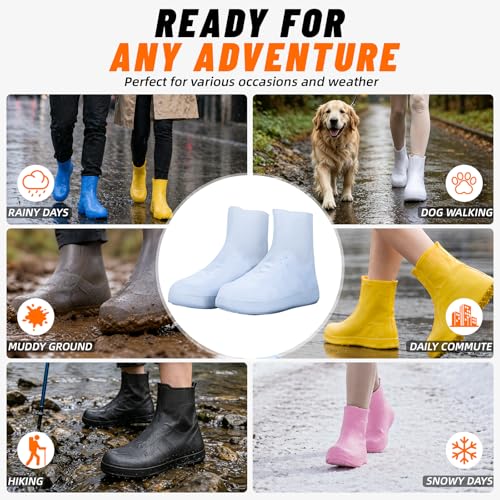 Waterproof Shoe Covers, Reusable Silicone Rain Shoe Covers, White, XL