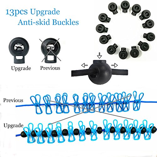 Adjustable Elastic Clothesline with Clips and Positioning Balls Portable Retractable Windproof Laundry Hanging Rope Anti-Skid Washing Line with Drawstring Bag (Dark Blue) - color: Dark Blue