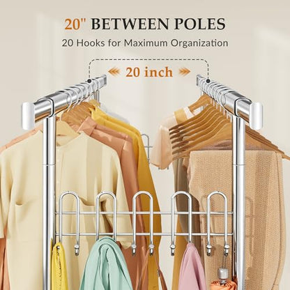 Gewudraw Clothes Rack Heavy Duty Load 1060 LBS With 4" Wheels,Commercial - color: Silver, style: Double Rod & Shelves