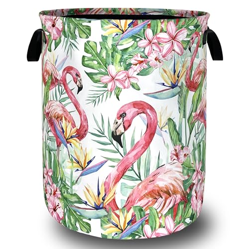 Pink Flamingo Laundry Basket Foldable Oxford Cloth Hamper18.9 x 16.5Inch - color: Floral Print With Pink Flamingo