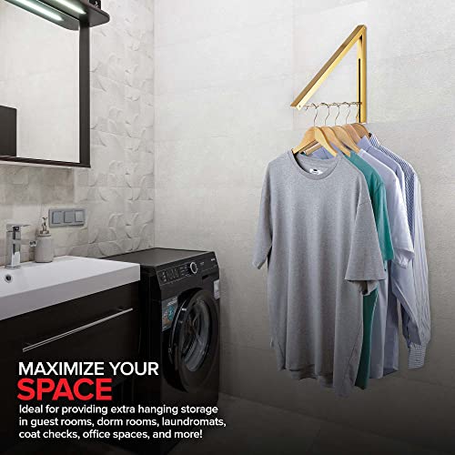 Single Foldable Clothing Rack, Wall-Mounted Retractable Clothes Hanger for Laundry Dryer Room, Hanging Drying Rod, Small Collapsible Folding Garment Racks, Dorm Accessories (Gold) - color: Gold