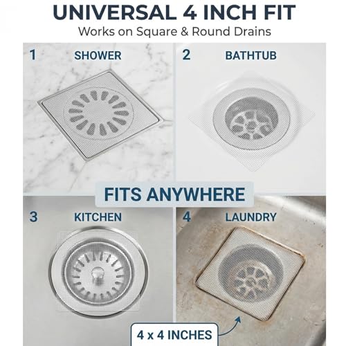 50 Pack Square Disposable Shower Drain Hair Catcher Stickers - size: 50 Square Mesh