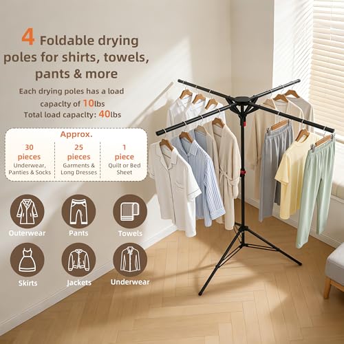 Clothes Drying Rack Foldable, Adjustable Height with Fold Button - size: Height 61 inch-Black