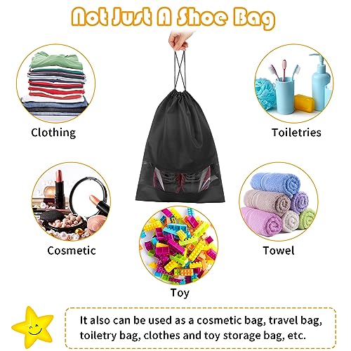 Black Travel Shoe Bags - 5 Pcs Non-Woven Packing Bags with Clear Window - color: Black, style: 5 Pack