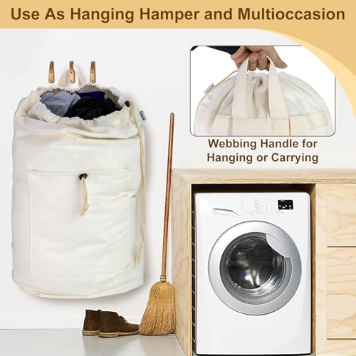 Laundry Backpack Canvas Laundry Bag with Straps Drawstring, Beige, XX-Large - color: Beige, size: XX-Large