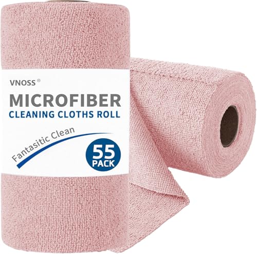 55 Pack Microfiber Cleaning Cloth Roll, Tear Away Reusable Towels, 11" x 9", Ultra Absorbent & Lint Free Cloth for Cars, Kitchen, Window, Home and Shop, Pink - color: Pink, size: 9”x11”-55PK