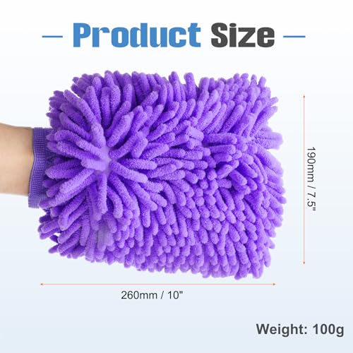 HARFINGTON 2pcs Chenille Microfiber Car Wash Mitts 10" x 7.5" Scratch Free Wash Gloves Absorbent Double Sided Plush Cleaning Drying Mitts for Car Washing Home Clean Purple - color: Purple