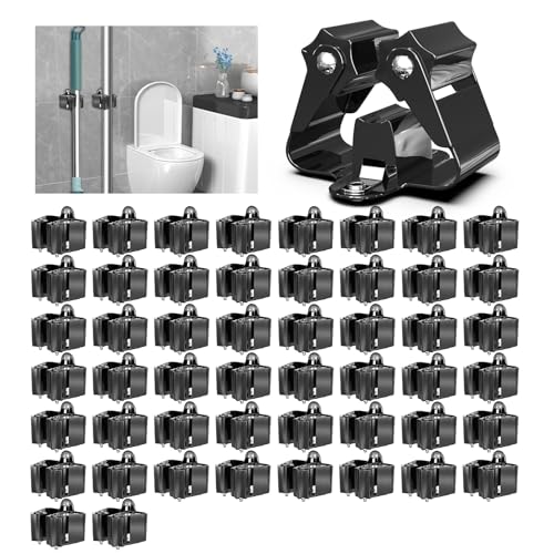 3-H Broom Holder Wall Mount 50 Pack, Stainless Steel Mop Hanger with Screws - color: Black, size: 50
