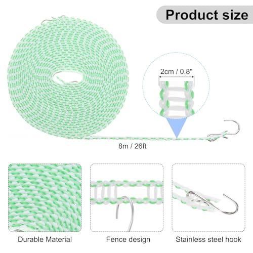 uxcell 2pcs Windproof Clothesline, 8M 26ft Plastic Non-Slip Clothes Drying Rope Portable Travel Clothesline for Courtyard Outdoor Laundry Camping, Green - color: Green, size: 26.2ft