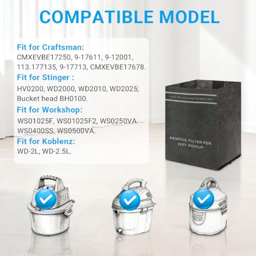 8 Pack 38737 Filter Bags Fit for Craftsman 2 to 2.5 Gallon Vac,CMXZVBE38737 - size: 8+3 Pack