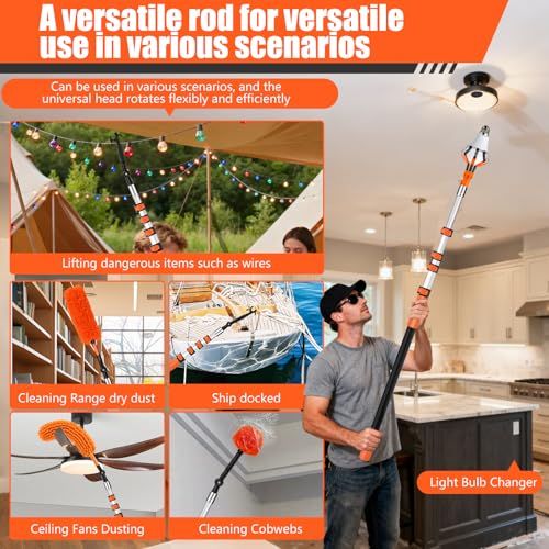 20FT Light Bulb Changer for High Ceilings Kit with Extension Pole Orange - color: Orange, size: 12 feet
