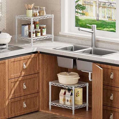 SINGAYE Small Shelves Kitchen Storage Shelf Wire Shelving Metal Adjustable - color: White, size: 2 Tier 11.6"Dx17.6"Wx12"H