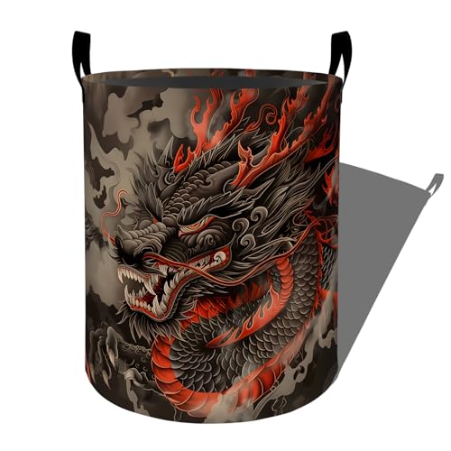 Fierce Dragon with Mystic Clouds Laundry Basket, Dorm Nursery Foldable Laundry Hamper Organizer for Bathroom Decor, Toy Clothes Storage Box for Bedroom 19.7x15.7 Inch - style: Dragon29