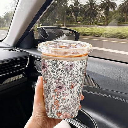 Reusable Insulated Neoprene Iced Coffee Cup Sleeve, Durable Drink Sleeve for Cold Beverages, Beverage Holder for Iced Coffee (Bloom Magic) - color: Bloom Magic