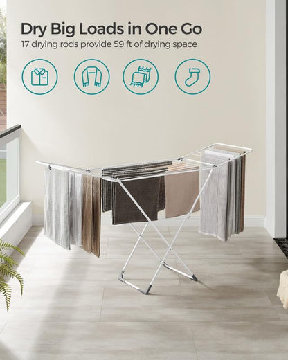 SONGMICS Clothes Drying Rack, Foldable, Heavy Duty, 2 Gullwings - color: White, style: 2 Gullwings（19.7"D)