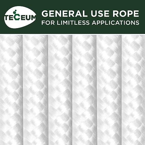TECEUM Clothes Line & Flag Pole Rope – 1/4” & 3/8” – 90 FT | 150 FT – White - size: 1/4" - 90 FT (27.5M)