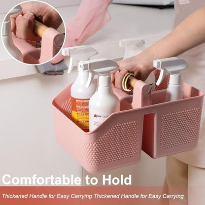 Plastic Shower Caddy Portable Shower Basket with Bamboo Handle, Pink - color: Pink