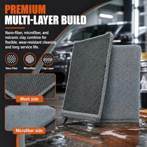 Clay Mitt for Car Detailing, No Scratch Reusable Magic Clay Bar Glove, Microfiber Auto Cleaning Supplies for Removing Debris from Paint, Glass, Wheels, Windshield(Gray) - color: Gray