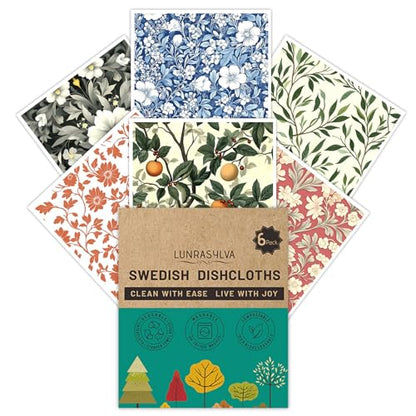Swedish Dishcloths for Kitchen 6 Pack, Reusable Paper Towels Super Absorbent, Biodegradable Quick Drying Washable Dish Cloths Dishwasher Safe, Perfect as Hostess or Housewarming Gifts (Plants) - color: Plants Theme