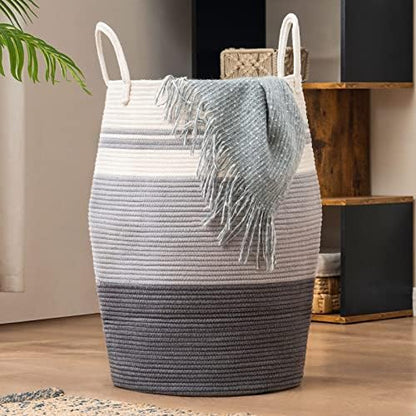Extra Large Laundry Hamper Basket 105L Woven Blanket Basket, Grey - color: Grey & White, size: 105L