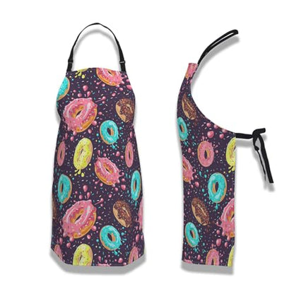 Chef Apron for Men Donuts Women Aprons for Kitchen Cooking Restaurant BBQ Painting Crafting 27” (W) x 31” (H), Waterproof Aprons - color: Donuts