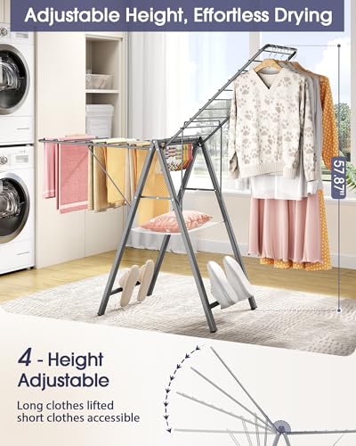 APEXCHASER Clothes Drying Rack, 67.7" L Height Adjustable, Foldable, Grey - color: Gray