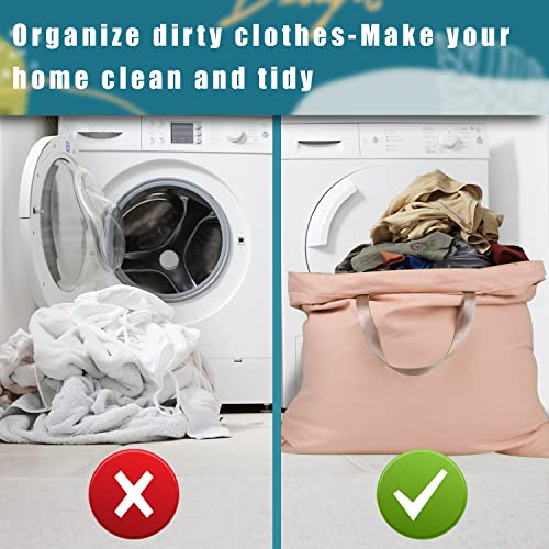 LOLOMLO Extra Large Canvas Laundry Bags with Handles & Drawstring Closure, Heavy Duty Tears Resistant Clothes Storage Travel Bags, Machine Washable Multi Use Laundry Bag liner for Laundry Hamper - color: Light Pink