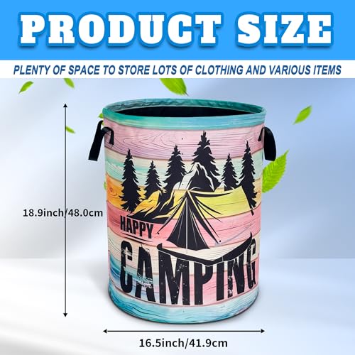 Happy Camping Laundry Basket Mountains Forest Oxford Cloth Laundry Hamper - color: Happy Camping