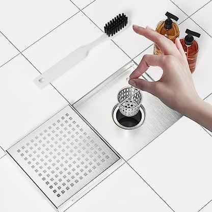 Neodrain 6" Brushed Square Shower Drain with Quadrato Pattern Grate - color: Brushed, size: 6 In