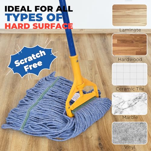 Onesimus 24 oz Mop Head Replacement, Industrial Mops for Floor Cleaning Heavy Duty 4-Ply Cotton Blend Looped End Wet Mop Refills 1.25 in Universal Headband, X-Large Blue, Case Pack 12 Pcs - size: Case of 12 (24 Ounce)
