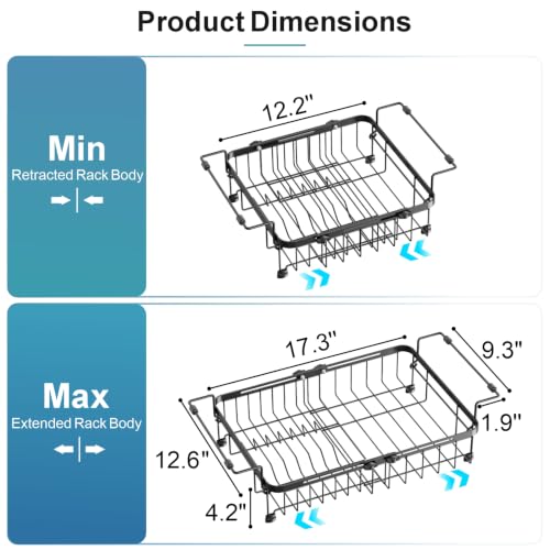 iSPECLE Dish Drying Rack Over the Sink - Expandable Rust-Resistant Drainer - color: Black, size: For 13"-30"W Sink, Expandable