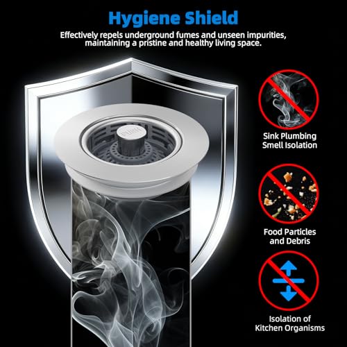 Hibbent 3 in 1 Kitchen Sink Drain Strainer, Metal Pop Up Stopper - color: Brushed Stainless Steel