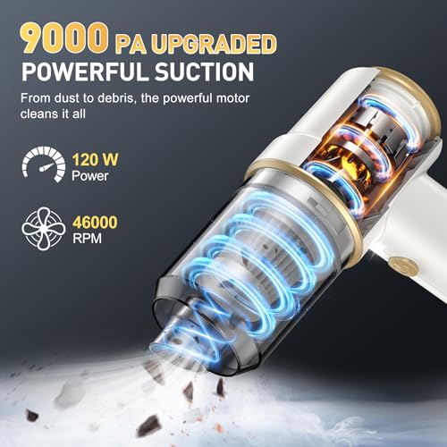KMM Handheld Car Vacuum Cleaner, 9000PA Hand Held Vacuum & Air Duster - color: White & Gold